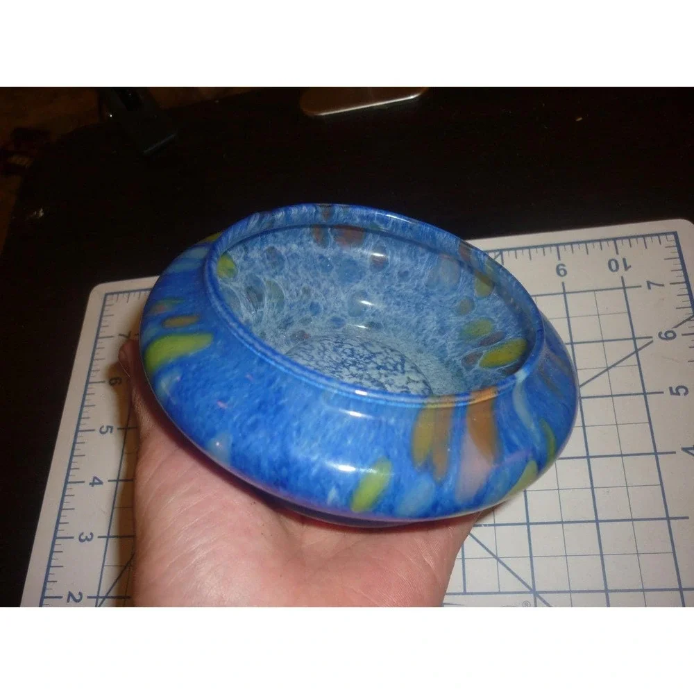 Vintage Lavorazione Arte Murano Blue Splatter Art Glass Bowl Made in Italy 6.5
